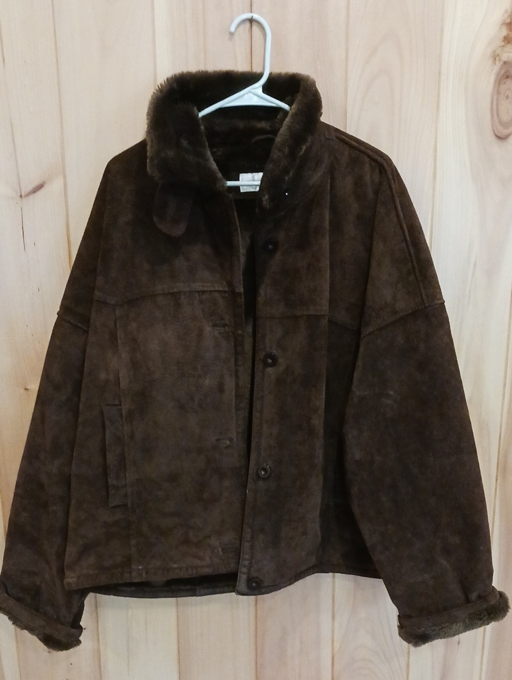 Jones New York Womens Dark Brown Suede Shearling Jacket